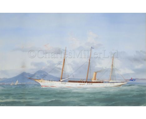 ANTONIO DE SIMONE (ITALIAN, 1851-1907) The steam yacht ‘White Ladye’ off Naples, circa 1892 Watercolour and gouache Signed ‘D