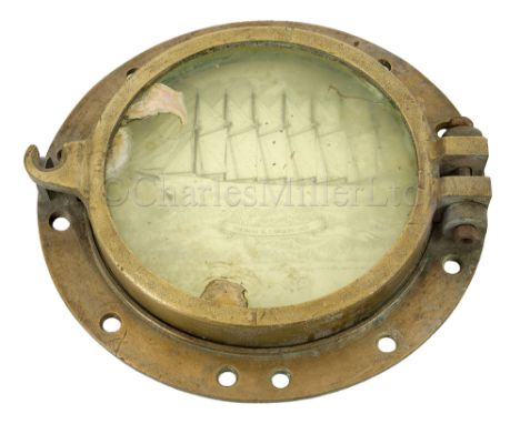 A BRASS PORTHOLE RECOVERED FROM THE WRECK OF THE S.V. THOMAS W. LAWSON SUNK OFF JACKY’S ROCK, SCILLY ISLES, 1907 with 11in. h