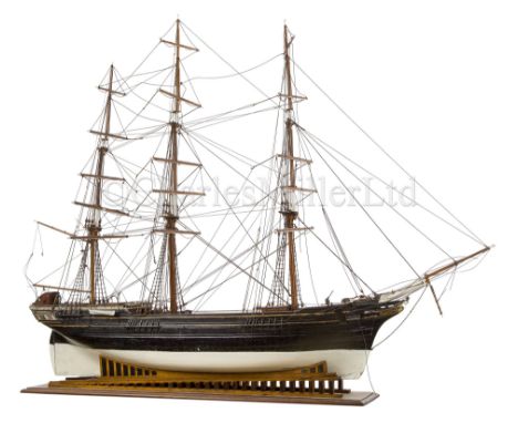 AN IMPRESSIVE 19TH-CENTURY DOCKYARD-TYPE MODEL FOR A THREE-MASTER IDENTIFIED AS THE NEGRISUOLA, 1873 the hull carved from the