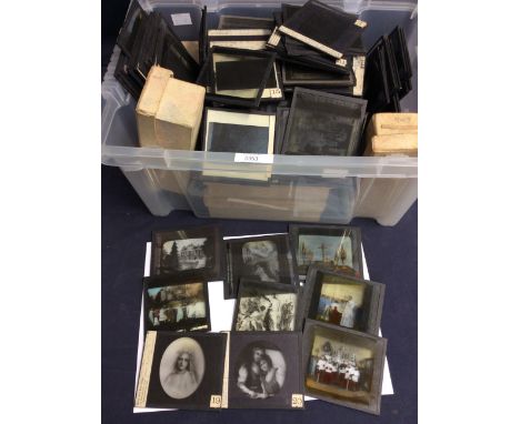 A large collection of various 19th/early 20th Century framed magic lantern negatives/slides; mostly depicting religious, soci
