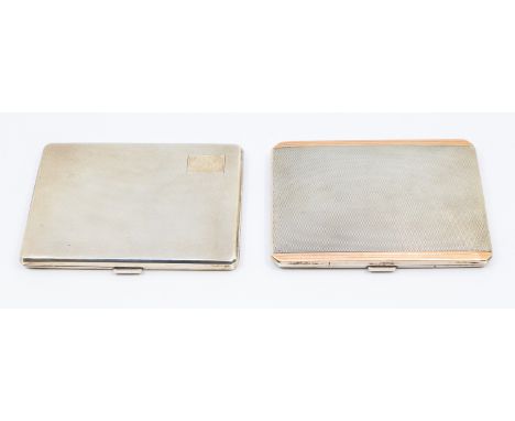 Two mid 20th century engine turned silver cigarette cases, both in the Deco style, one having rose gold edging to one side, t