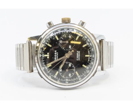 A gentleman's steel cased Oriosa 17 jewel Incabloc wristwatch, circa 1960's, comprising a black round signed dial with applie