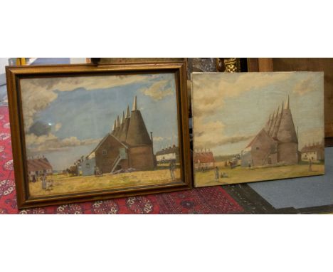 Algernon Talmage RA - Two versions of 'Oasthouses' depiction in oil dated 1937 and other a framed print with Property of Whit