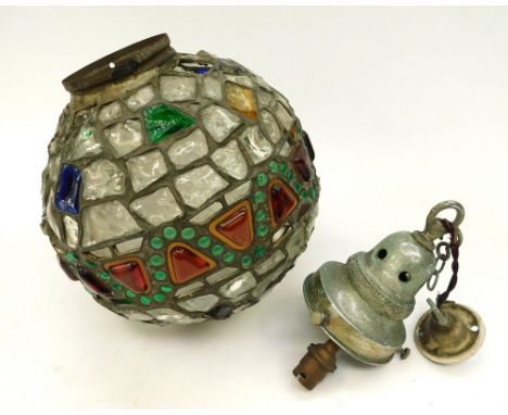 An early to mid 20th century mixed glass "End of Day" hanging light, various colourways, with hanging metal fitting. (some pi