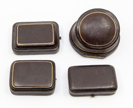 A collection of four leather bound antique jewellery boxes, to include bangle, pendant and brooch (1 bag)