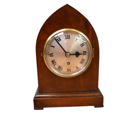 Early 20th century mahogany Lancet case, 8 day mantle clock, with Roman numerals by Tameside.