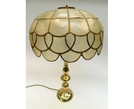 Late 20th Century brass table lamp with Tiffany style shade