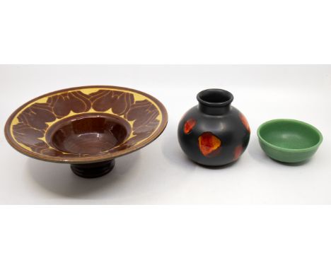 Poole Pottery - A small collection of ceramics to include; an Aegean patterned footed bowl with brown and yellow colourway, m