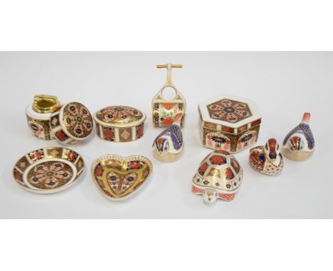 Royal Crown Derby - Paperweights x 4. lawn roller, 2 x trinket boxes, 2 x pin dishes and a table lighter