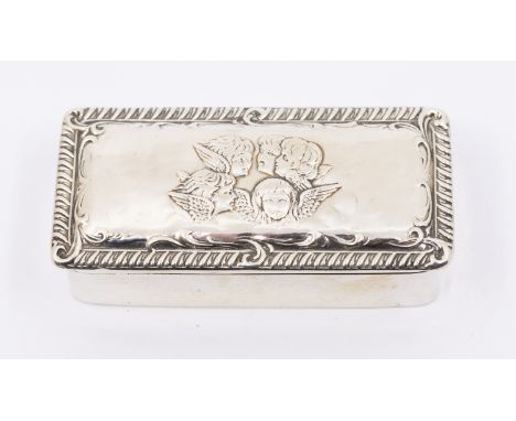 An Edwardian silver rectangular ring box, the cover chased with Reynold's Angels, hallmarked by Henry Matthews, Birmingham,19