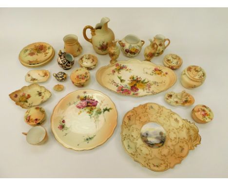 Collection of early 20th century Royal Worcester blush ivory pots, cups, saucers, plates, dishes, cream jugs, ring trays, dis