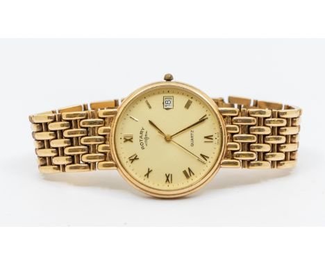 A gents 9ct gold Rotary wristwatch, comprising a cream dial applied gilt numeral markers, date aperture at 3, case approx 32m