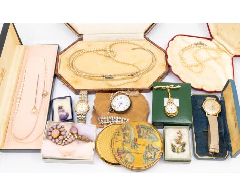 A collection of vintage costume jewellery to include a a silver RAF sweetheart brooch, silver charm bracelet with enamel char