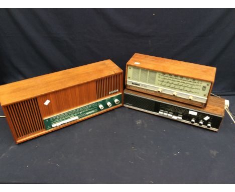 Three vintage 60s, 70s teak table top radios, Grundig, Untra and another Grundig&nbsp;