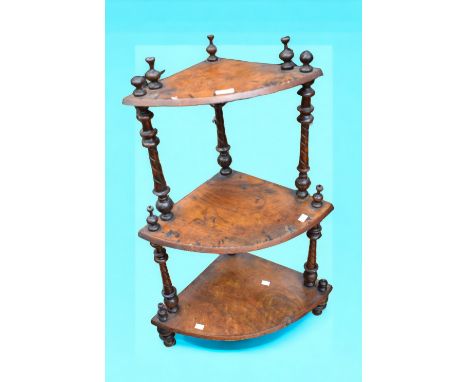 A mahogany and walnut whatnot, a tapestry fire screen and a framed tapestry