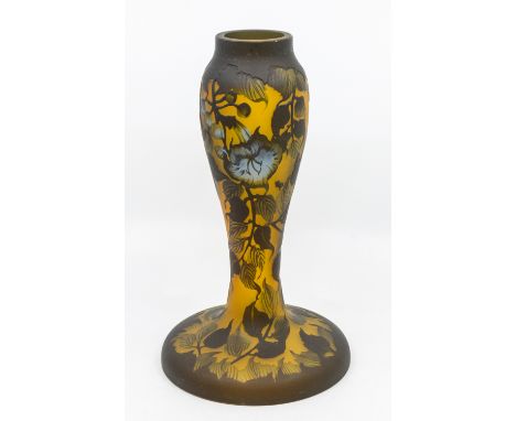 Galle Style - A 20th Century tall footed cameo glass lamp base, with cameo 'Galle' signature. Approx. 28.5cm high x 16cm wide