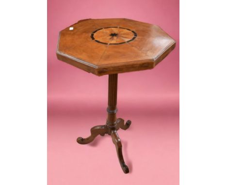 Two 19th century oak and mahogany tripod tables, one with inlaid central panel along with 19th century Anglo Indian wine tabl