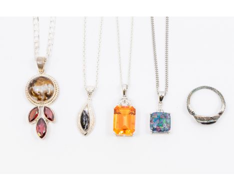 A collection of Gemporia silver and gem set jewellery to include a Blue John pendant and chain, along with a similar ring, si