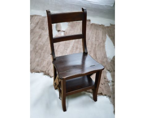 A 20th century metamorphic ladder chair, mahogany, with brass lock and hook to sides, approx, 88cm high (as chair)