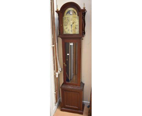 A mid to late 20th century small mahogany German longcase clock, 8-day with moon and star dial