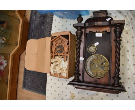 Late 19th Century German wall clock along with Mid 20th Century Cuckoo clock (2)