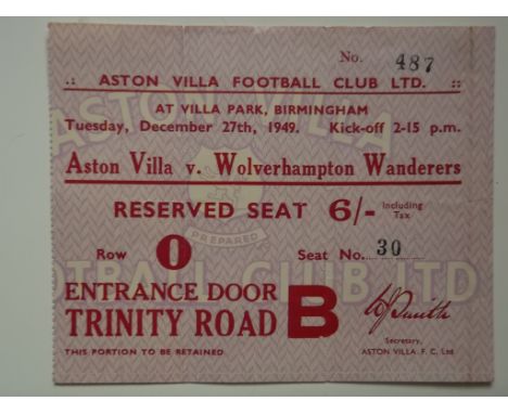 1949-50 ASTON VILLA V WOLVES TICKET
Very slight folds