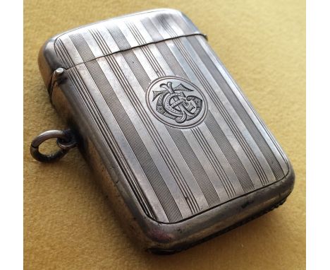 40 Grams. 6x4cm. Hallmarked English silver Birmingham 1922. Striped engine turned decoration. Engraved to the top with " W &a