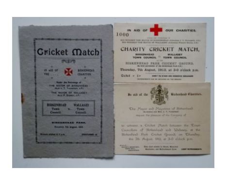 CRICKET - 1913 BIRKENHEAD COUNCIL V WALLASEY COUNCIL MEMORABILIA
Nice small collection of memorabilia from this charity Crick