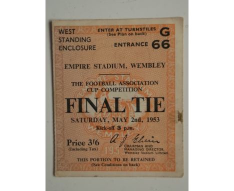 1953 FA CUP FINAL BLACKPOOL V BOLTON TICKET
Slight mark to edge &amp; teams noted in pencil on back