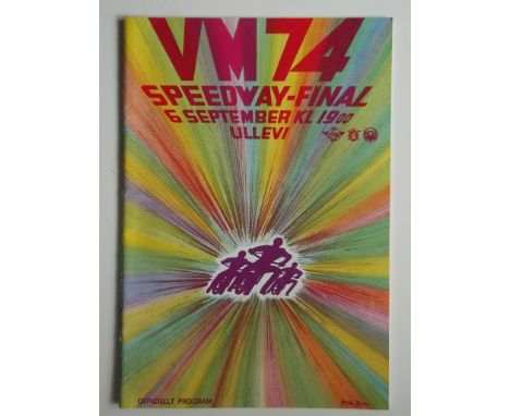 1974 WORLD CHAMPIONSHIP FINAL IN SWEDEN PROGRAMME + TICKET
Results noted, Ticket - slight fold and small staple holes to top 