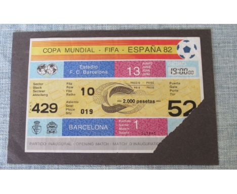 WORLD CUP 1982 OPENING GAME TICKET
Opening World Cup ticket 13th June game no 1 Argentina v Belgium, Belgium winning 1-0 very