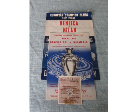 1963 EUROPEAN CUP FINAL BENFICA&nbsp; V AC MILAN - PROGRAMME, TICKET &amp; SONG SHEET
Tape mark on Ticket