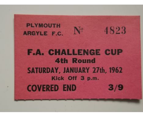 1961-62 PLYMOUTH V TOTTENHAM FA CUP 4TH ROUND TICKET
Very rare ticket in good condition