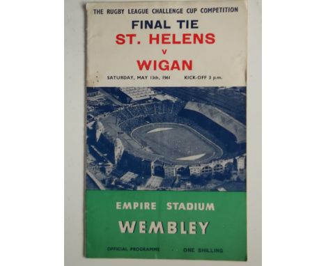 RUGBY LEAGUE CHALLENGE CUP FINAL 1961 ST HELENS V WIGAN PROGRAMME &amp; TICKET
Programme slight fold and slight marks, Ticket