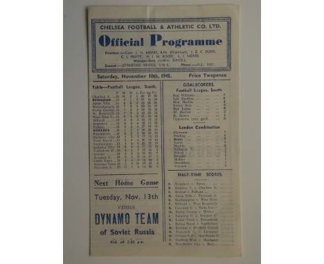 1945-46 CHELSEA V BIRMINGHAM CITY
Very slight fold, team changes in light pencil