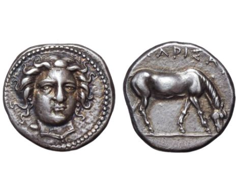 Thessaly, Larissa AR Drachm. Circa 400-380 BC. Facing head of the nymph Larissa, turned slightly to the right, wearing ampyx,