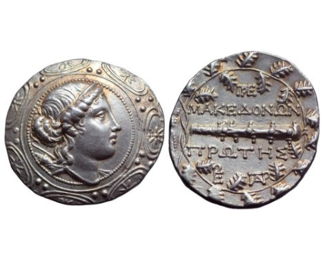 Macedon under Roman rule, First Meris AR Tetradrachm. Amphipolis, circa 167-149 BC. Diademed and draped bust of Artemis right