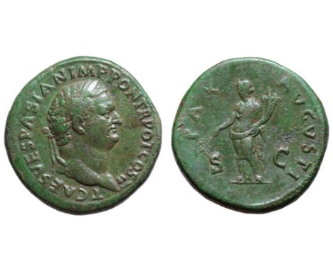 Titus, as Caesar, Æ Sestertius. Struck under Vespasian, Rome, AD 72. T CAES VESPASIAN IMP PON TR POT COS II, laureate head ri