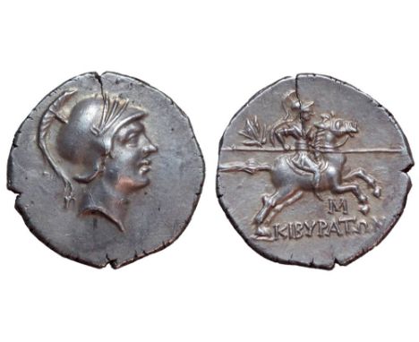 Phrygia, Kibyra AR Drachm. Circa 166-84 BC. Young male head right, wearing crested helmet / Helmeted and cuirassed horseman g