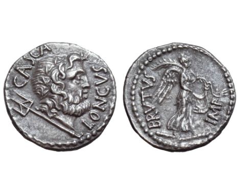 M. Junius Brutus with P. Servilius Casca Longus AR Denarius. Military mint travelling with the army (western Asia Minor or no