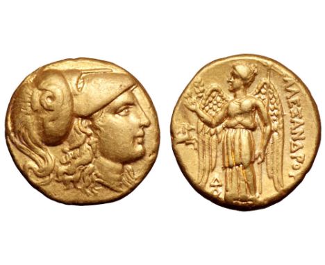 Kingdom of Macedon, Alexander III 'the Great' AV Stater. Lampsakos, circa 328-323 BC. Head of Athena right, wearing crested C