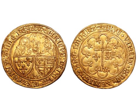 Anglo-Gallic. Henry VI of England (1422-1453) AV Salut d'or. Rouen, 1423. (leopard mm) hЄnRICVS : DЄI : GRΛ : FRΛCORV : Ƶ : Λ