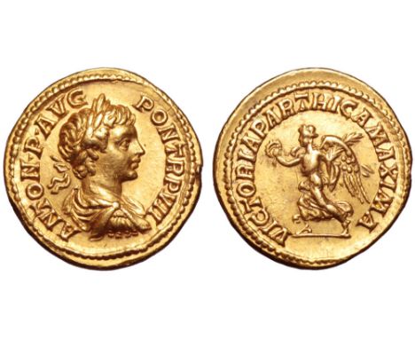 Caracalla AV Aureus. Rome, AD 204. ANTON P AVG PON TR P VII, laureate, draped and cuirassed bust right / VICTORIA PARTHICA MA