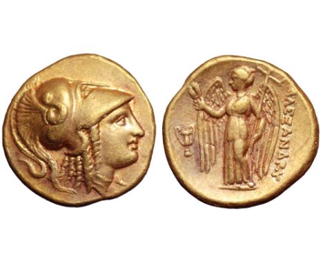 Kingdom of Macedon, Alexander III 'the Great' AV Stater. Amphipolis, circa 325-319 BC. Head of Athena right, wearing crested 