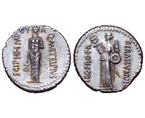 Q. Caecilius Metellus Pius Scipio AR Denarius. Utica, 47/46 BC. P. Licinius Crassus Junianus, legatus pro praetore. Q•METEL•P