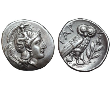 Calabria, Tarentum AR Drachm. Circa 302-280 BC. Zor..., magistrate. Head of Athena right, wearing crested Attic helmet orname