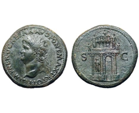 Nero Æ Sestertius. Lugdunum (Lyon), AD 66. IMP NERO • CAESAR • AVG • PONT • MAX • TR • POT • P • P, laureate head left; globe