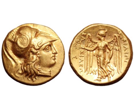 Kingdom of Macedon, Philip III AV Stater. Babylon, circa 323-317 BC. Head of Athena right, wearing crested Corinthian helmet 