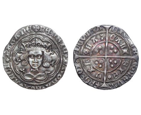 Great Britain. Henry VI (First reign, 1422-1461) AR Groat. Calais, mm: rosettes and mascules c.1430-1431. Bust facing / Long 