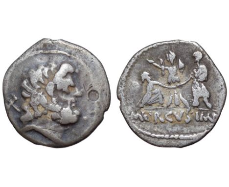 L. Staius Murcus AR Denarius. Military mint travelling with Murcus, 42-41 BC. Head of Neptune right, with trident over should